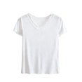 thumbnail image 3 of Women's Modal Cotton Blend Pajama Tops, V Neck Short Sleeve Loose Solid Sleep Shirts, Soft Cooling Casual Pajama Shirts, Spring Summer Home Daily | TruHer,White M, 3 of 7
