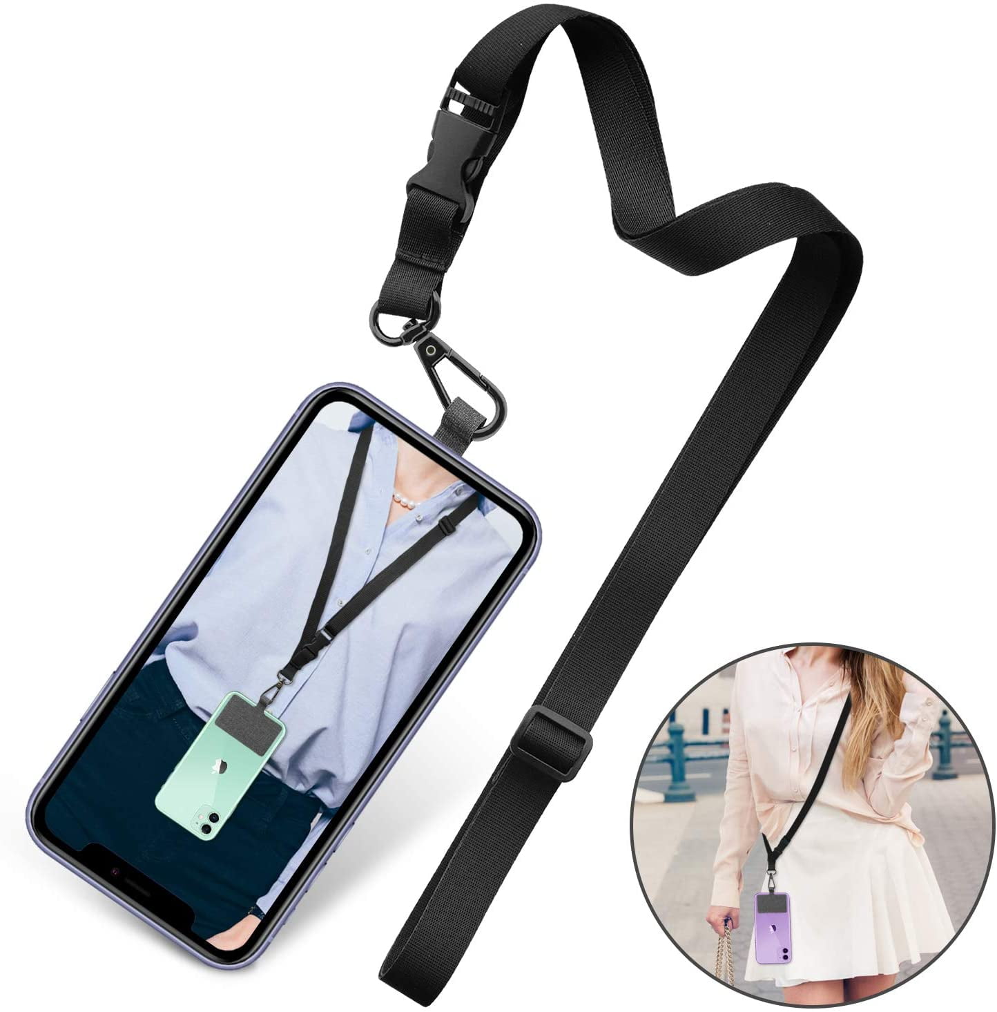 Gray UKON Phone Lanyard,Universal Cell Phone Neck Strap Wrist Strap Nylon Material Removable Phone Tether Charms Keychain with Patch Compatible with Most Smartphone Cases 