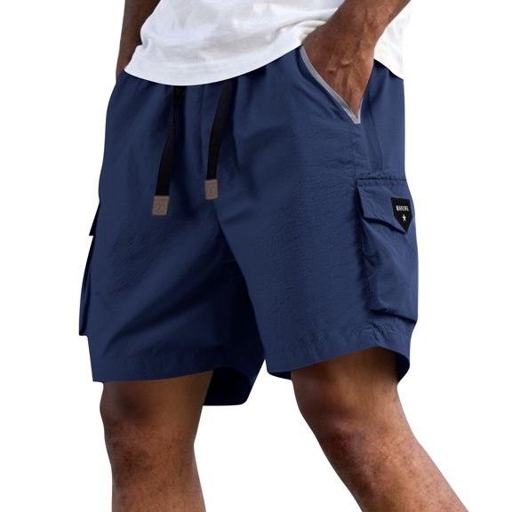 Garbnen Men Cargo Shorts Quick Dry Bermuda Shorts Men Drawstring Breathable Gym Fishing Shorts for Men Athletic with Pockets Blue 4XL