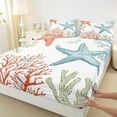 thumbnail image 3 of jejeloiu Kawaii Watercolor Coral Full Size Sheets,Underocean Animal Bed Sheets,Multicolor Starfish Sheet Sets For Children,Luxury Bedroom Decor,4-Piece, 3 of 7
