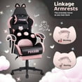 thumbnail image 3 of Waleaf Pink Gaming Chair with Cat Paw Lumbar Cushion and Cat Ears for Girls, Reclining Office Computer Chair with Footrest for Adults, Teens, 3 of 6