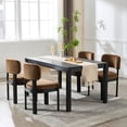 thumbnail image 3 of Mid Century Modern Dining Chairs Set of 4, Brown Upholstered Farmhouse Kitchen Chairs with Wood Legs and Padded Back, Armless Accent Chairs for Dining Room, Living Room, Brown, 3 of 8