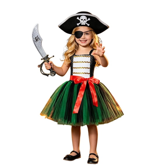 BOOMNY Halloween Toddler Girls Pirate Dress Up Funny Hallowmas Party Outfits Sets Playful Stage Performance Clothes Set