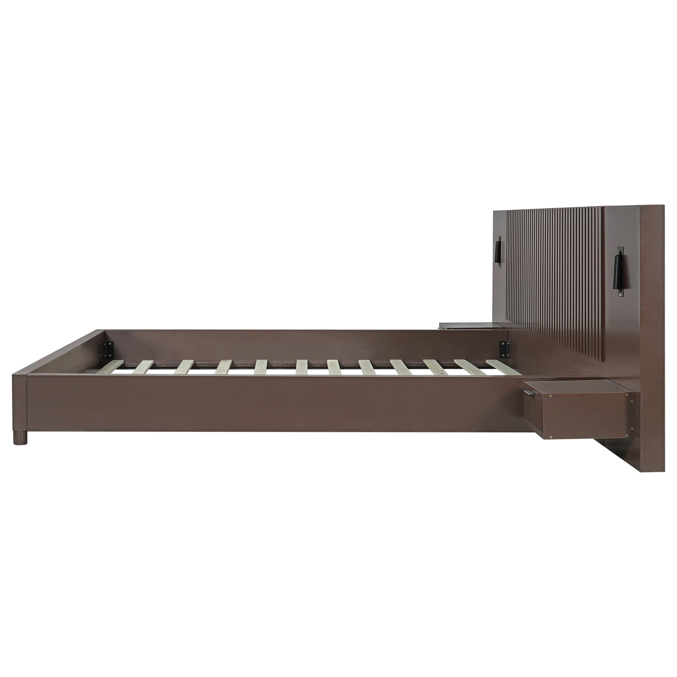 Christopher Knight Home Modern King Wood Platform Bed with Nightstands and Reading Lights, Walnut