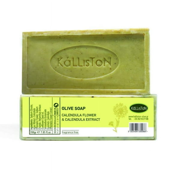 Kalliston Olive Soap with Calendula Flower, For Detoxifying & Cleansing, Born in Greece, 200g each soft bar, Pack of 2