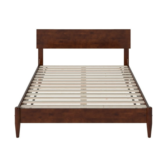 Modern Low Profile Platform Bed - Solid Wood Bed Frame, Walnut Finish - Full Size Bed