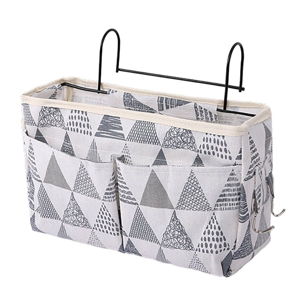 Bolsa de lino de algodón para colgar, con gancho de hierro y diseño multibolsillo, para dormitorios, cocinas y mesillas de noche