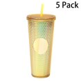 thumbnail image 1 of Vaso de agua Duslogis de 5 piezas de 24 oz con pajita y tapa a prueba de fugas, ideal para café helado, reutilizable, circular, dorado, 1 of 7