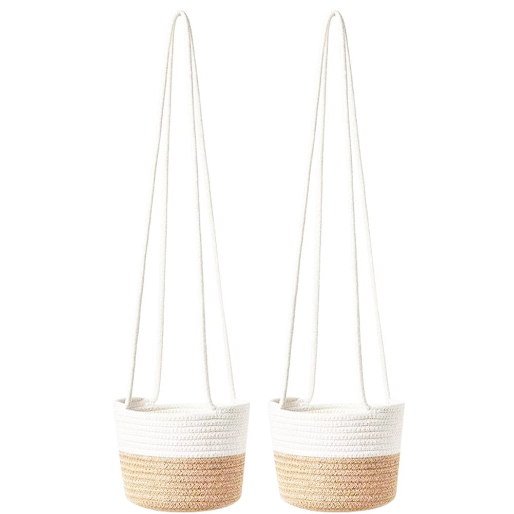 Vjnyvs Jute Rope Hanging Flower Pot Wall Hanging Woven Planter Handmade Cotton Rope Plant Hanger Basket for Home Garden Ornament