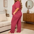 thumbnail image 4 of Cmfcve 2 Piece Pajama Set for Women Plus Size Short Sleeve Tops & Drawstring Pants Casual Daily Sleepwear Sets, 4 of 5