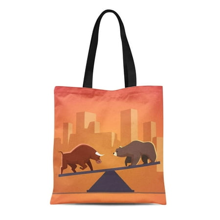 SIDONKU Canvas Bag Resuable Tote Grocery Shopping Bags Stock Market Bulls and Bears Battle Metaphor Exchange Trading City Downtown Tote
