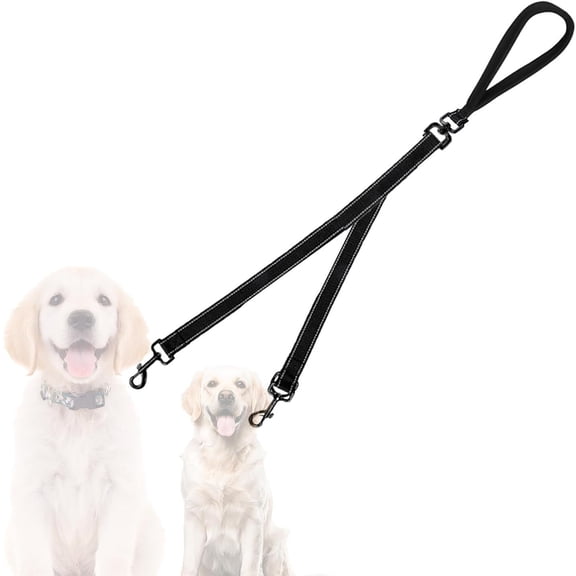 Dual dog leash, tangle free dual dog design 360 ° rotating, reflective walking training guidance, comfortable padded handle, can accommodate 2 dogs (black)
