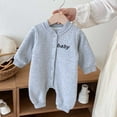 thumbnail image 6 of VNKIDY Boys Bodysuits Baby Letter Print Solid Color Romper Long Sleeve Crewneck Button Front Bodysuit For Daily Wear Casual Styling Lovely Onesie, 6 of 6