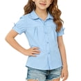 thumbnail image 5 of BTDECLAR Girls Short Sleeve Dressy Shirts Button Down Summer School Uniform Solid Color Shirt Kids Loose Fit Casual Pleated Blouses Tops, 5 of 7