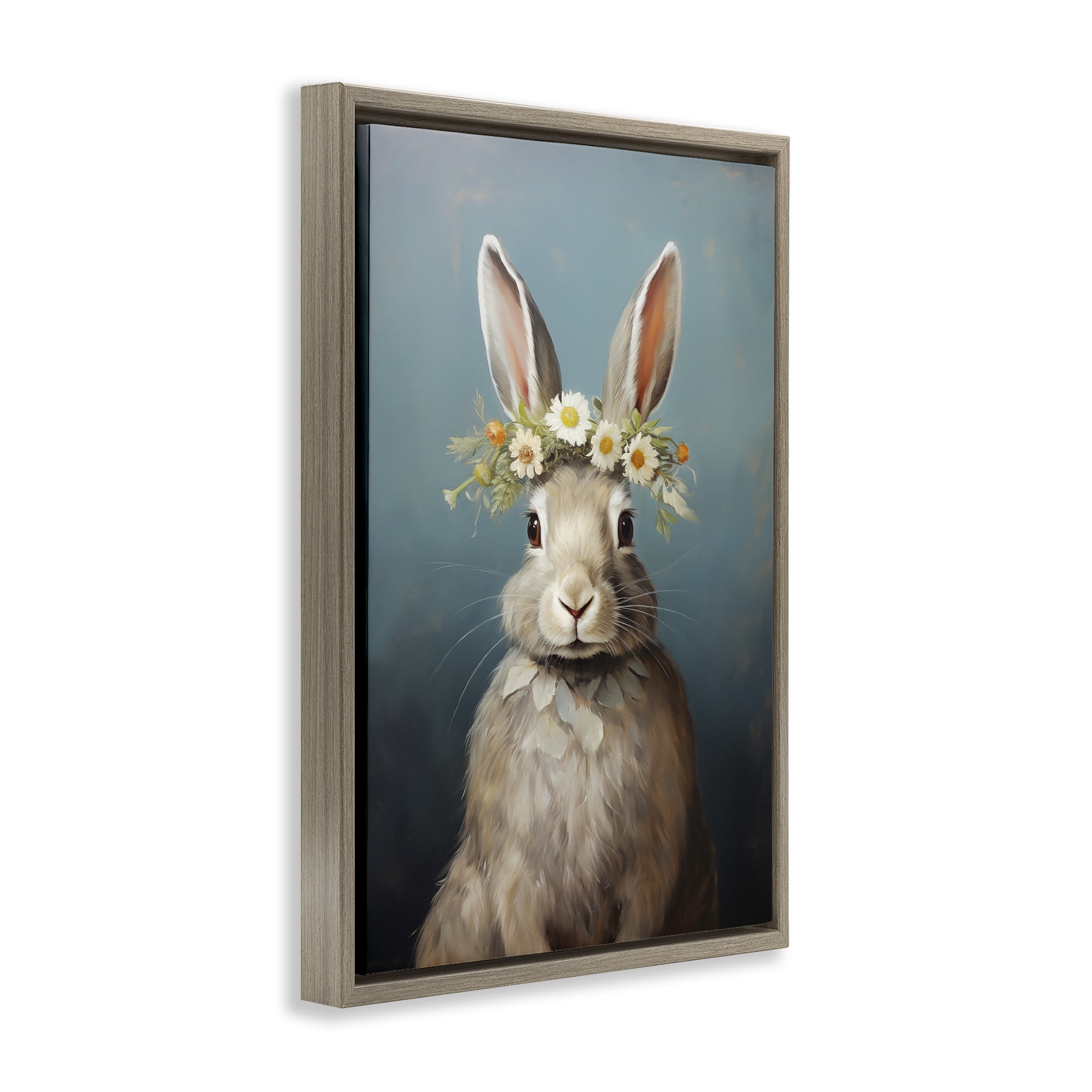 Stupell Industries Daisy Crowned Bunny Portrait Brown Framed Floater Canvas Wall Art, design by Heidi Kuntz