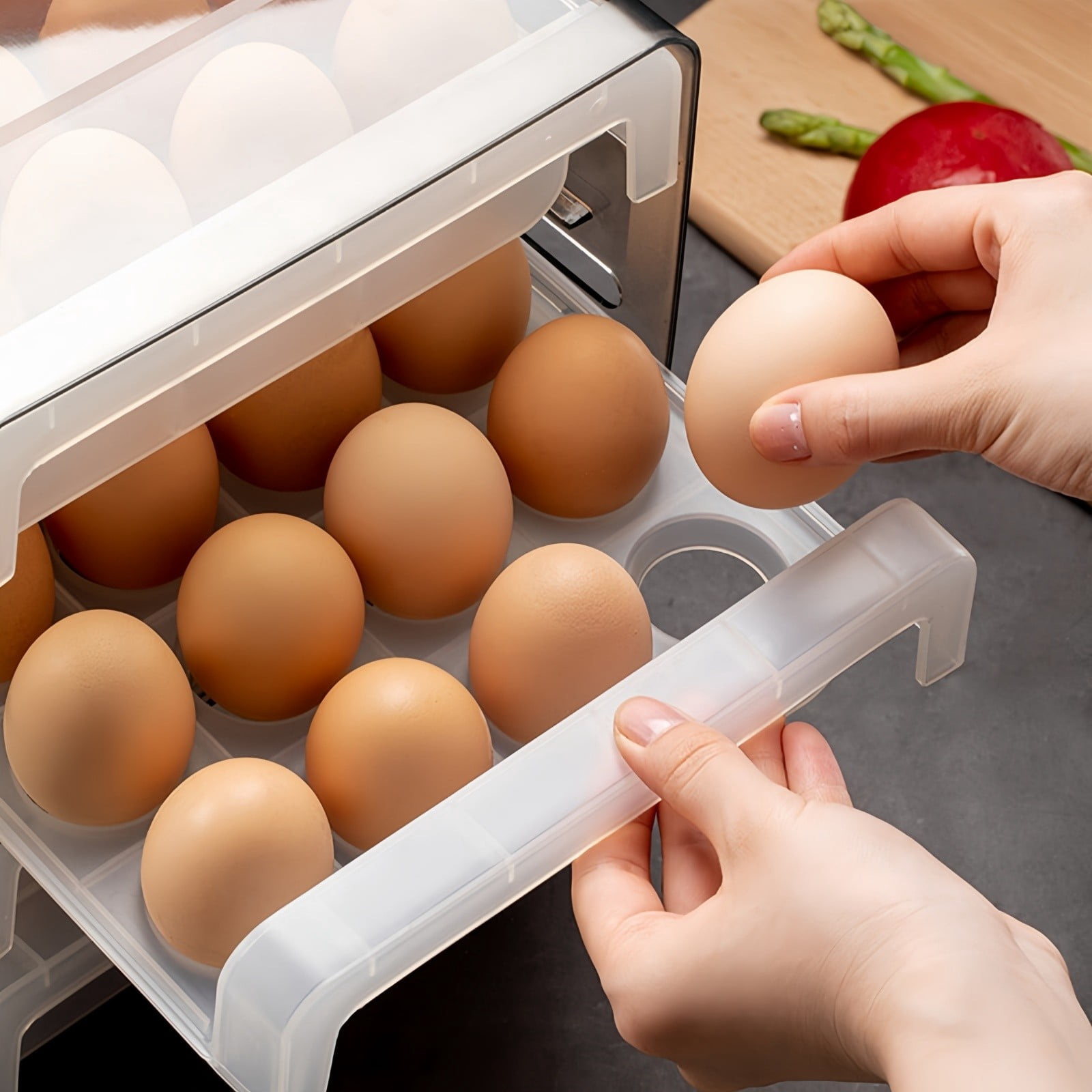 Large Capacity Egg Storage Solution for Refrigerator | Double Layer Egg with Lid and Seal | ABS Drawer-Style Fresh Keeping for Kitchen Organization