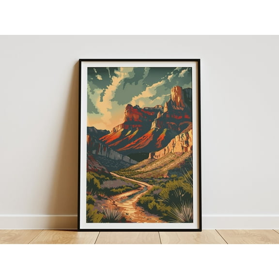 Guadalupe Mountains National Park Poster Vintage Travel Poster Southwest Desert Landscape Art Print Texas National Park Art - Poster Unframed