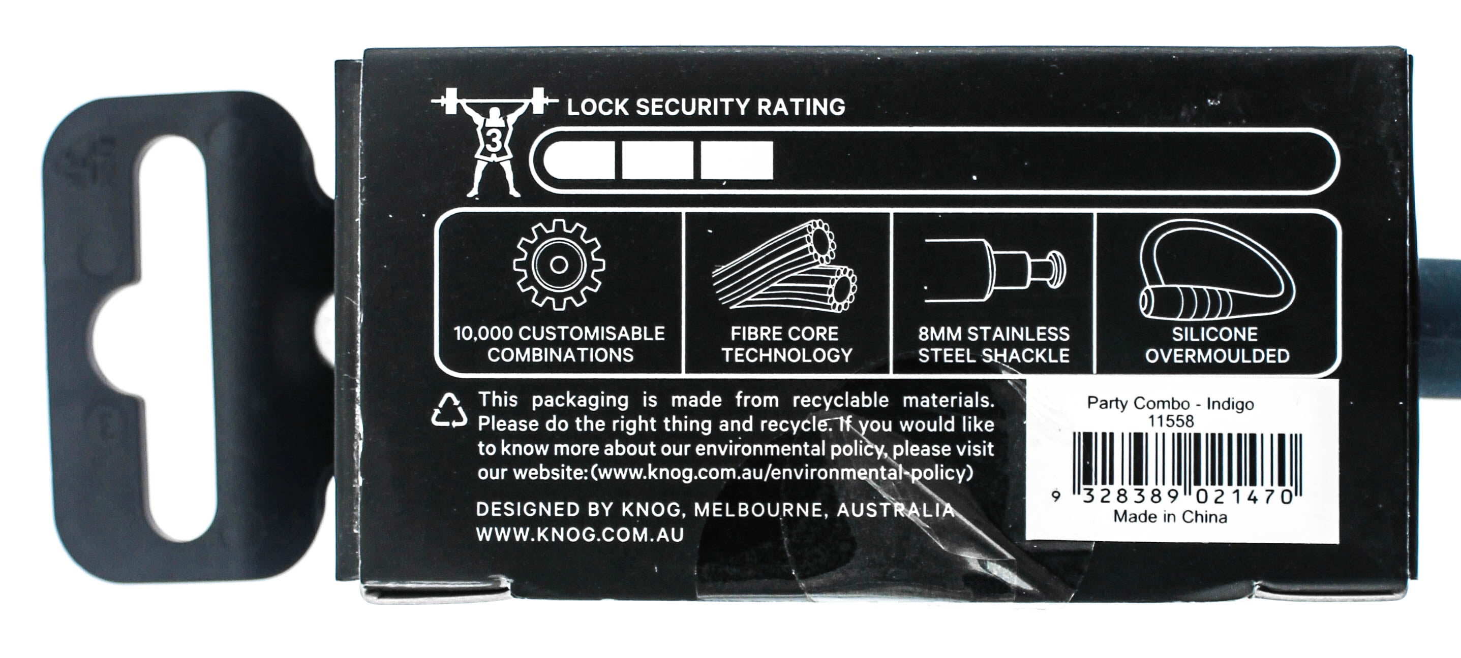 Knog Party Combo 620mm Cable Combination Bike Lock Braided Steel Indigo New