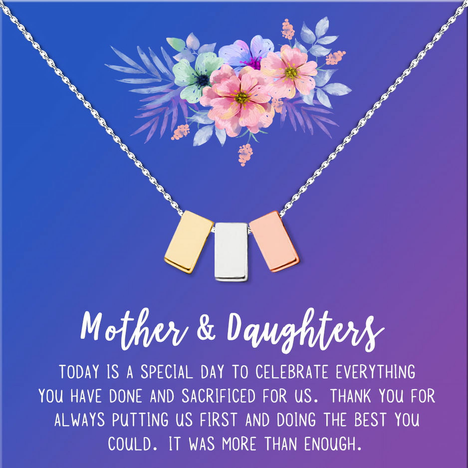 Mother and Daugther Mother's Day Gift, Mother's Day Gift from Daughter, Mother Day Gift Ideas, Necklace and Card Gift for Mom, Gift for Mom, [Multi-Color Triple Cube,Blue-Purple Gradient]
