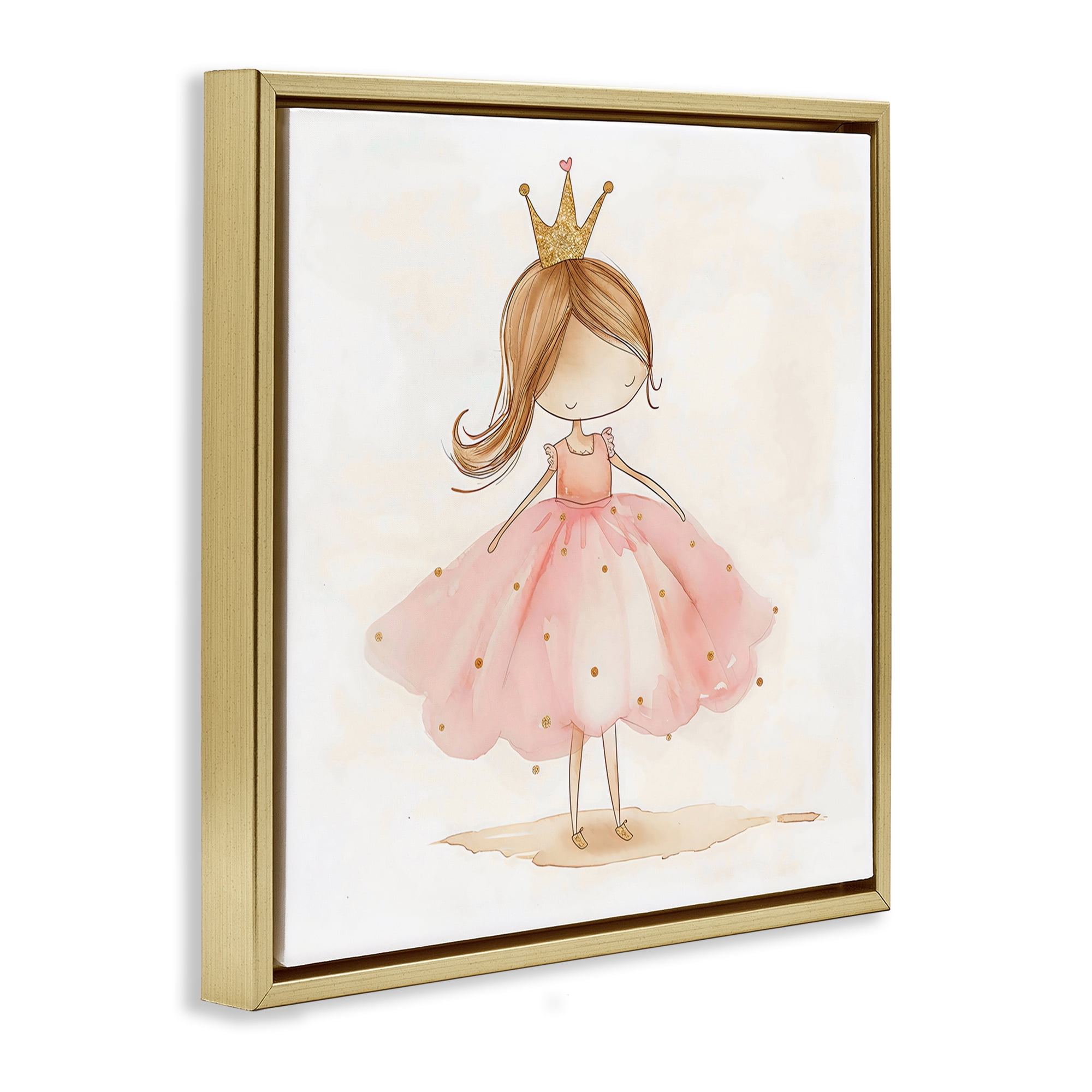 Stupell Industries Little Princess with Crown Gold Framed Floater Canvas Wall Art, design by Creative Studio