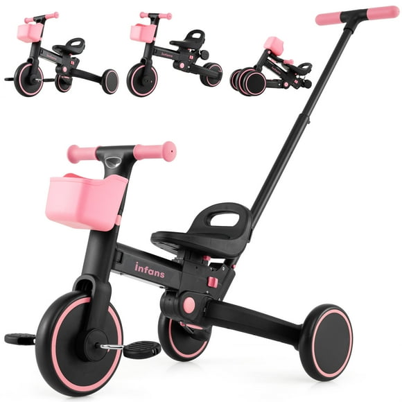INFANS 6-in-1 Toddlers Tricycle, Converts Balance Bike to Trike with Adjustable Push Handle & Seat, Pedal Conversion, Retractable Rear Wheels for Ages 18-60 Months