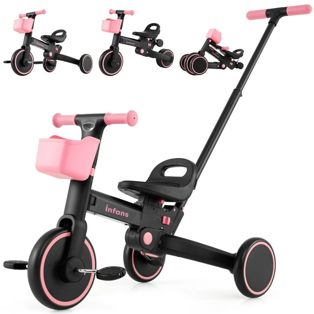 Tricycle 6-en-1 pour Tout-Petits INFANS, Convertit Draisienne en Tricycle avec Poignée de Poussée et Siège Ajustables, Conversion à Pédales, Roues Arrière Rétractables pour 18 à 60 Mois