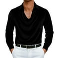 thumbnail image 2 of Guieoi Shirts for Men Vintage Solid Color Long Sleeve Pleated Collar Top Casual Velvet Men's Shirt Black M, 2 of 6