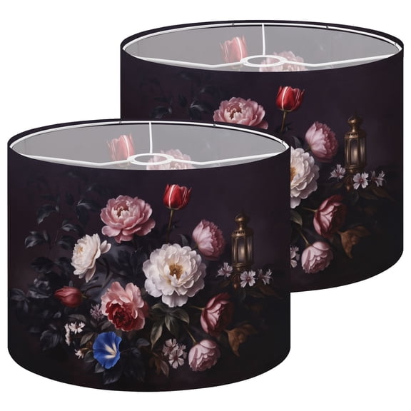 Lampshades 2 Pack Dark Floral Bouquet Peonies Tulips Blue Accents Classic Artistic Style 13"x13"x10" Light Shade for Table Lamps Floor Lampshade with Spider Fitters Replacement Easy Assembly