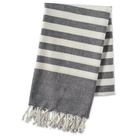 Monogrammed Turkish Beach Towels E-Living Store 100% Cotton, Soft & Absorbent Decorative Turkish Fouta Towel with Twisted Fringe for Home, Beach, Pool, or Décor, Use As Blanket or Throw - Black Stripe ()