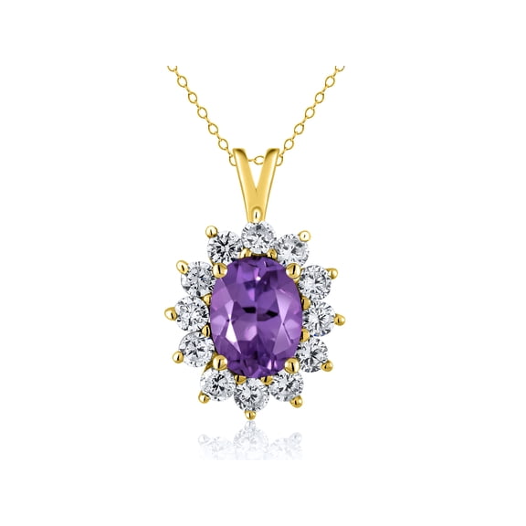 1.60 Ct Oval Purple Amethyst 18K Yellow Gold Plated Silver Pendant