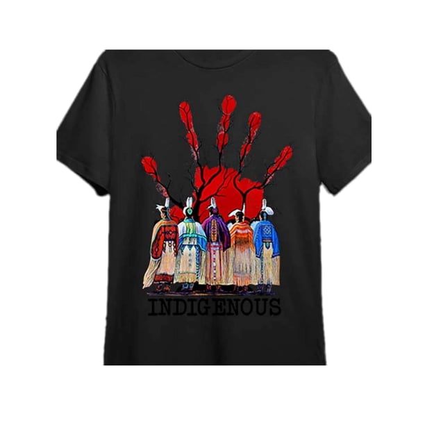 Camiseta de algodón negro con palma roja indígena para hombre, 220 g, para adultos, hombres, mujeres, adolescentes, jóvenes y uso informal.