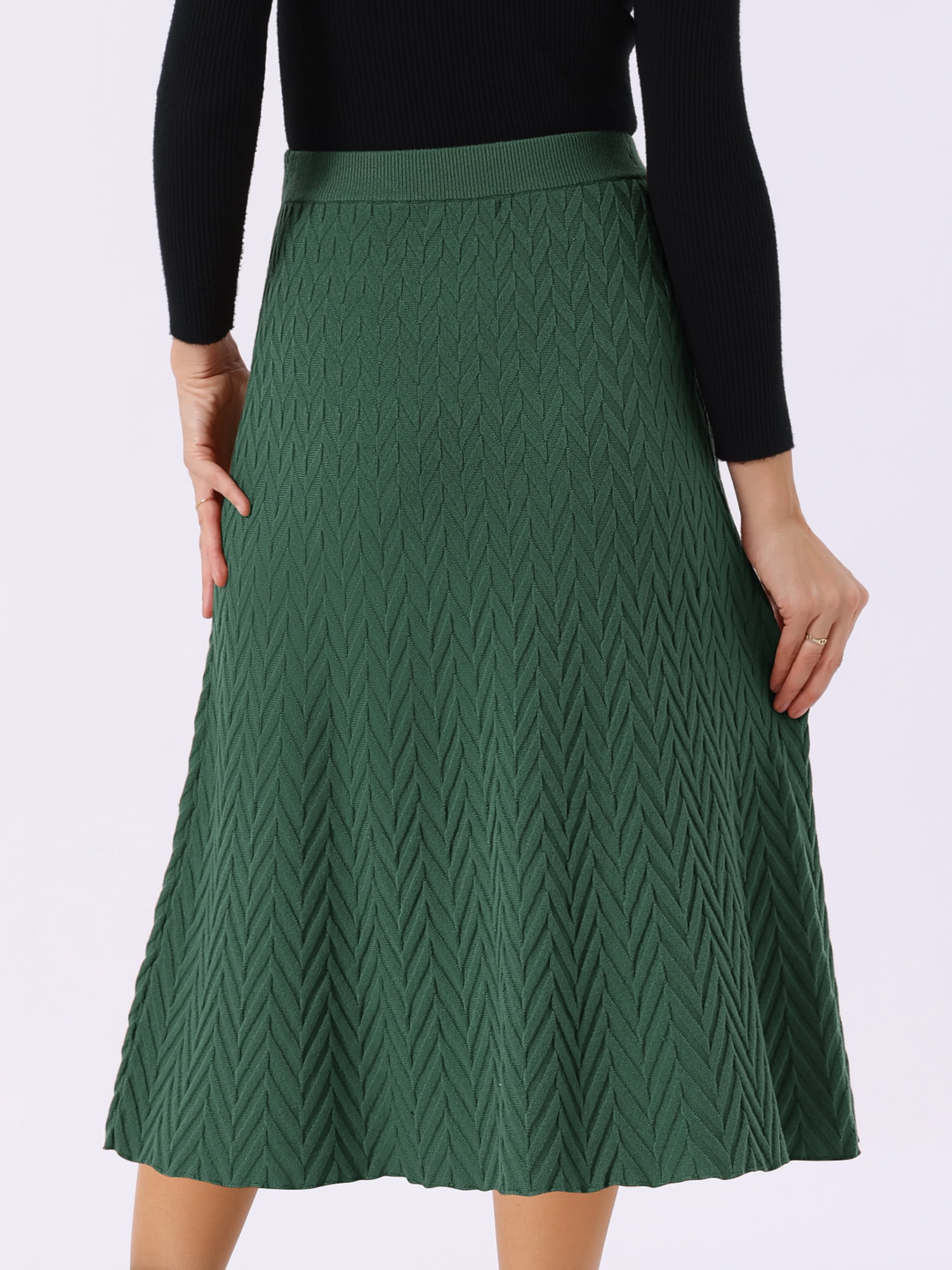 DARING DIVA Women's A-Line Skirts Stretchy Sweater Midi Skirt X-Large Army Green