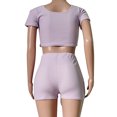 thumbnail image 5 of Daqian Womens Plus Size Shorts Fashion Women Sexy Solid Color Sportswear Suit 2PC Tracksuit Short Sleeve Sets Plus Size Shorts for Women Purple 10(XL), 5 of 6