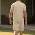 thumbnail image 3 of Yievot Mens Pajama Sets Ribbed Sleepwear Lapel Short Sleeve Button Down Shirts and Drawstring Shorts Pajamas Loungewear 2 Piece Pj Set, 3 of 9