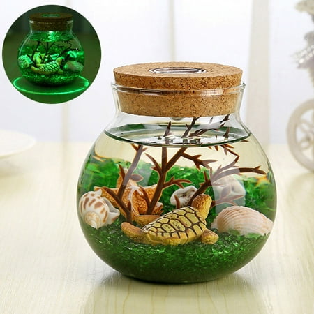 

Microlandscpe 2 pcs Attractive Luminous Glass Micro Landscape Ecological Bottle for Decoration Use Size S Sea Turtle (Green)
