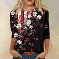 thumbnail image 2 of Womens Tee Fashion Short Sleeve Round Neck Printed Versatile Stylish Womens Workout Shirt,Black,4XL, 2 of 5