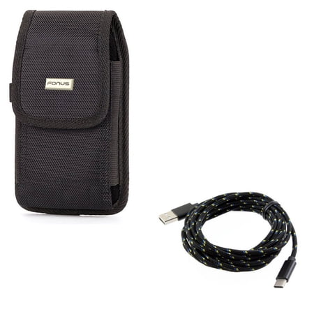 Holster Swivel Case Belt Clip w Charger Cord Type-C 10ft USB Cable D5L for Alcatel Idol 4S - ASUS ZenFone 5z - BLU Vivo XI Plus 5 - CAT S61 S48c - Google Pixel XL - HTC Bolt, U11