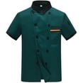 thumbnail image 3 of Men Shirts Short Sleeve Chef Uniform Double Button Down Stand Collar Blouses Comfort Wear Breathable Hawaiian Shirt for Men Green XXXXXL, 3 of 3