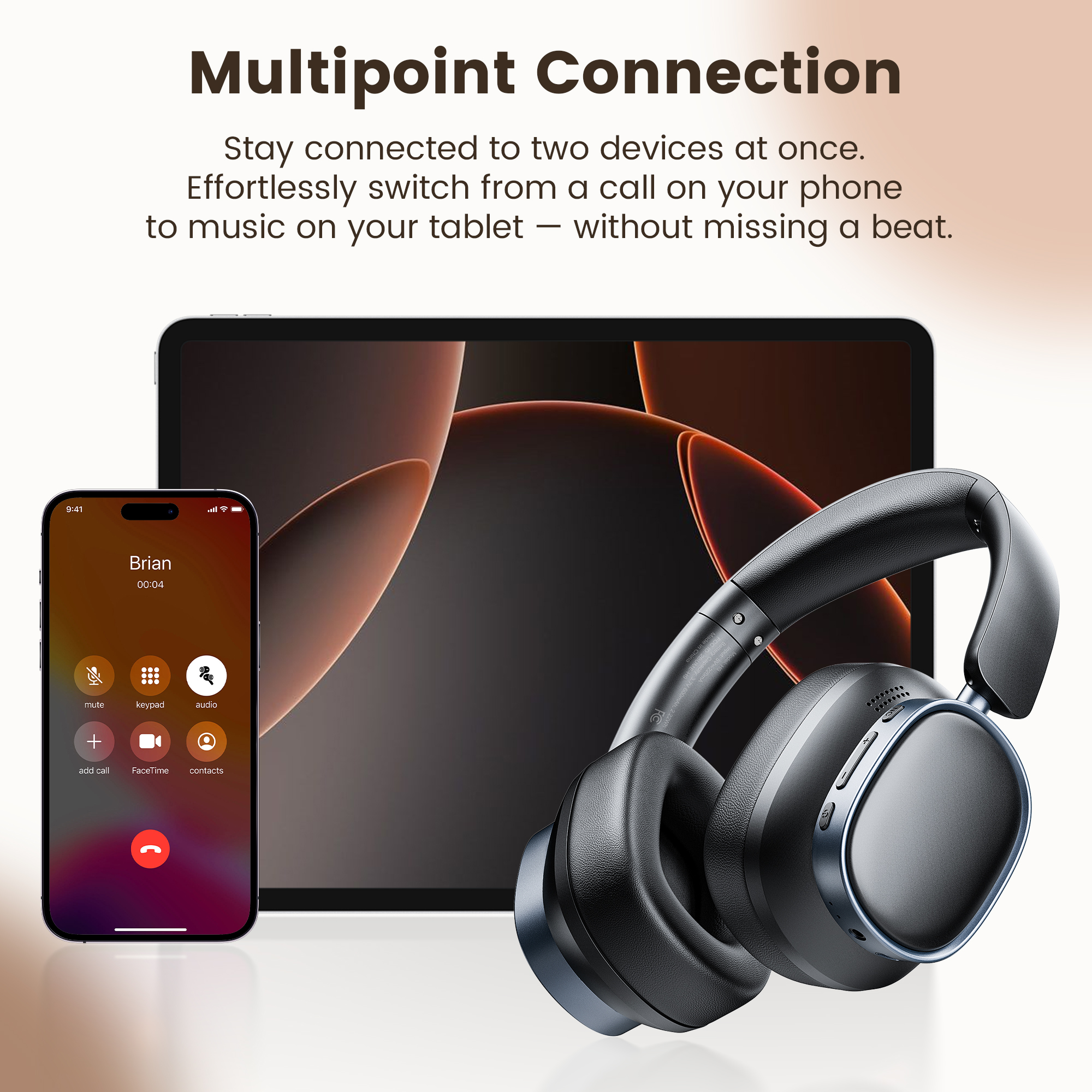 Trigiz Wireless ANC Over-Ear Headphones, 78H Battery, Black photo 8