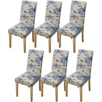 Floral Dining Chair Covers Set of 6,Washable Spandex Parson Chair Slipcovers Kitchen Stretch Seat Cover Removable for Dining Room,Hotel,Restaurant(6PCS,Blue Flower)