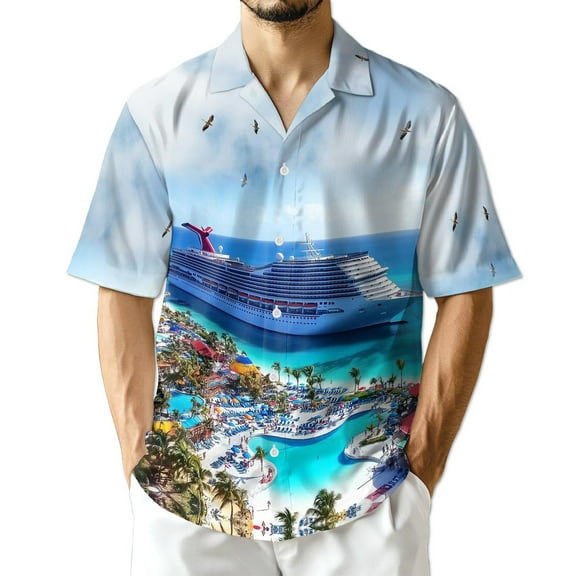 Netecom Cruise Ship Grand Turk Hawaiian Shirt for Men, Button Down Summer Beach Short Sleeve, S-5XL