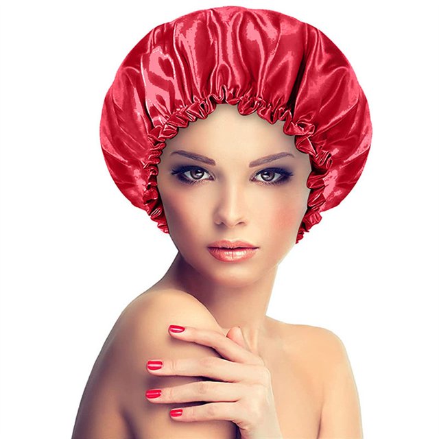 Satin Bonnet Sleeping Cap Double Layer Elasticated Trim Soft Night Hat for Woman