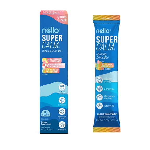 Nello Supercalm Calming Flavored Drink Mix Packets, Variety Pack, 0.5 oz, 3 Count