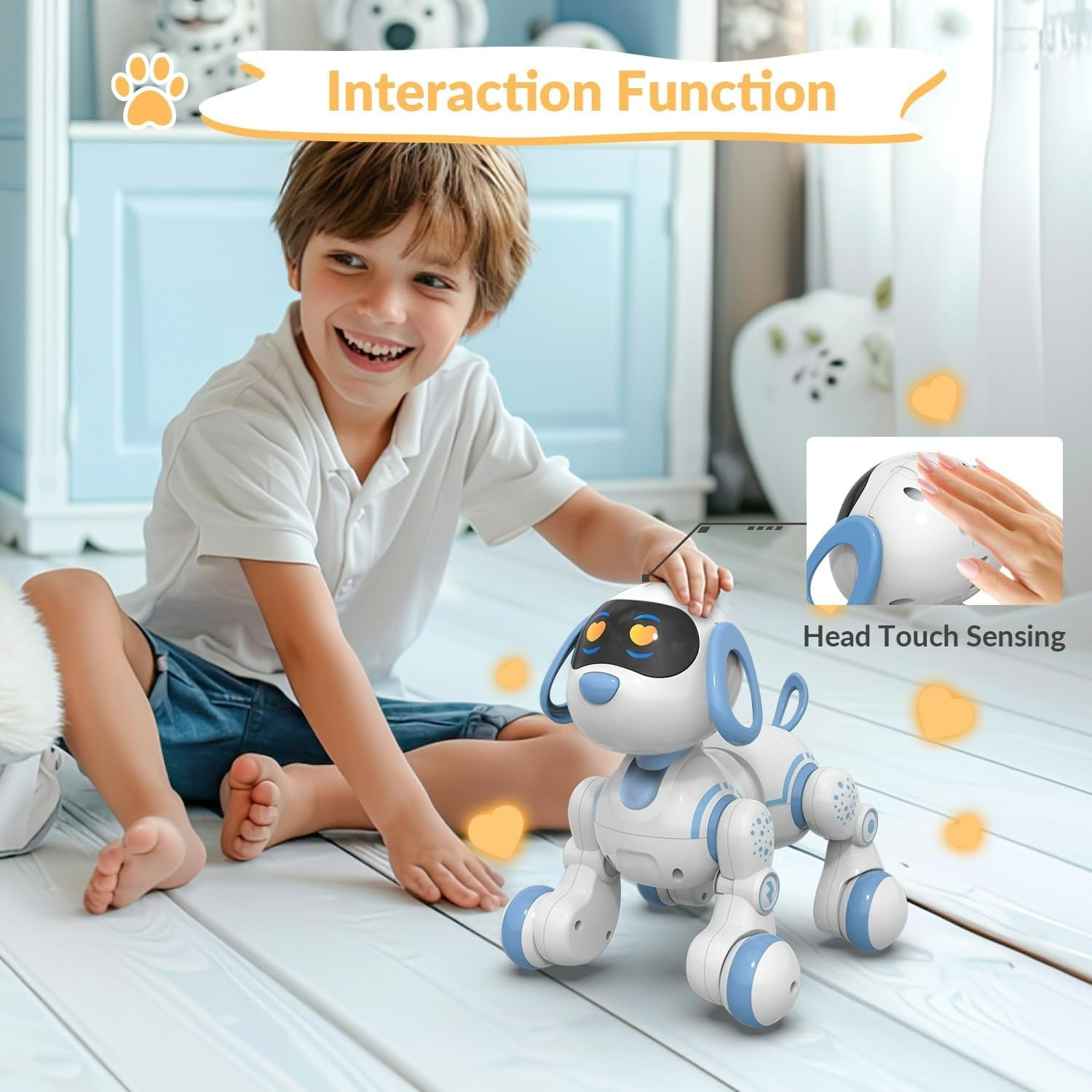 Ficcug Remote Control Robot Dog for Kids, Intelligent Programmable Interactive Puppy Pet Toys with Touch Sensing,Dance & Music,Gift for 3 4 5 6+ Ages Boys Girls,Blue