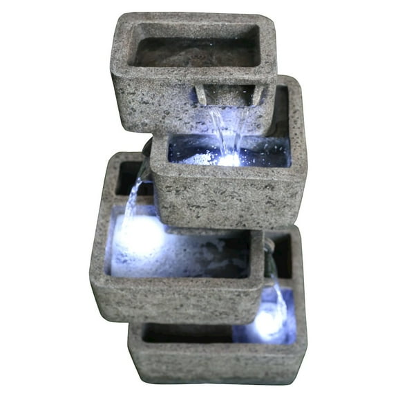 Hi-Line Gift Ltd. Multilevel Concrete Cascading Fountain with 3 Cool White LED Lights