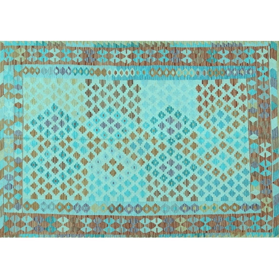 Ahgly Company Indoor Rectangle Southwestern Light Blue Country Area Rugs, 7' x 10'