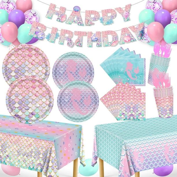 Set de artículos de fiesta, decoración de cumpleaños con forma de sirena para 24 niños