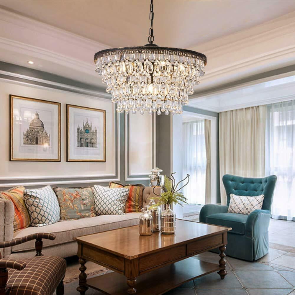 Wellmet Modern Crystal Chandelier 4 Ceiling Light Lamp Pendant Fixture