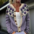 thumbnail image 2 of iHPH7 Fair Isle Sweater Women Travel Cardigan Womens Fall Jackets Sweater Jacket for Women Button Up Cardigans for Women Fall Clothes Women's Outerwear Purple L, 2 of 4