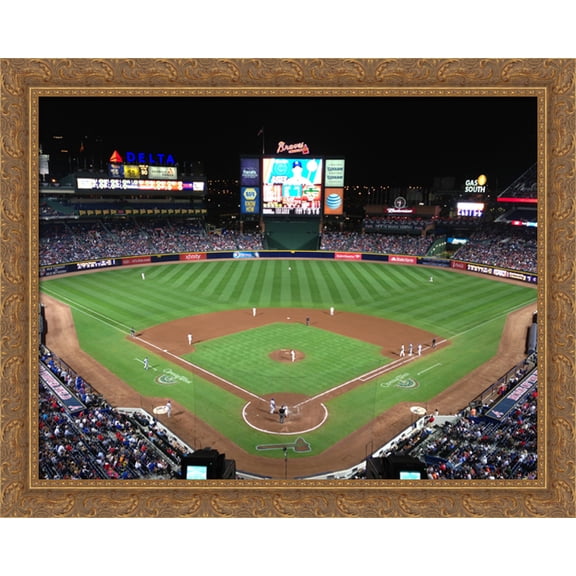 Turner Field 36x28 Large Gold Ornate Wood Framed Canvas Art - Home of the Atlanta Braves